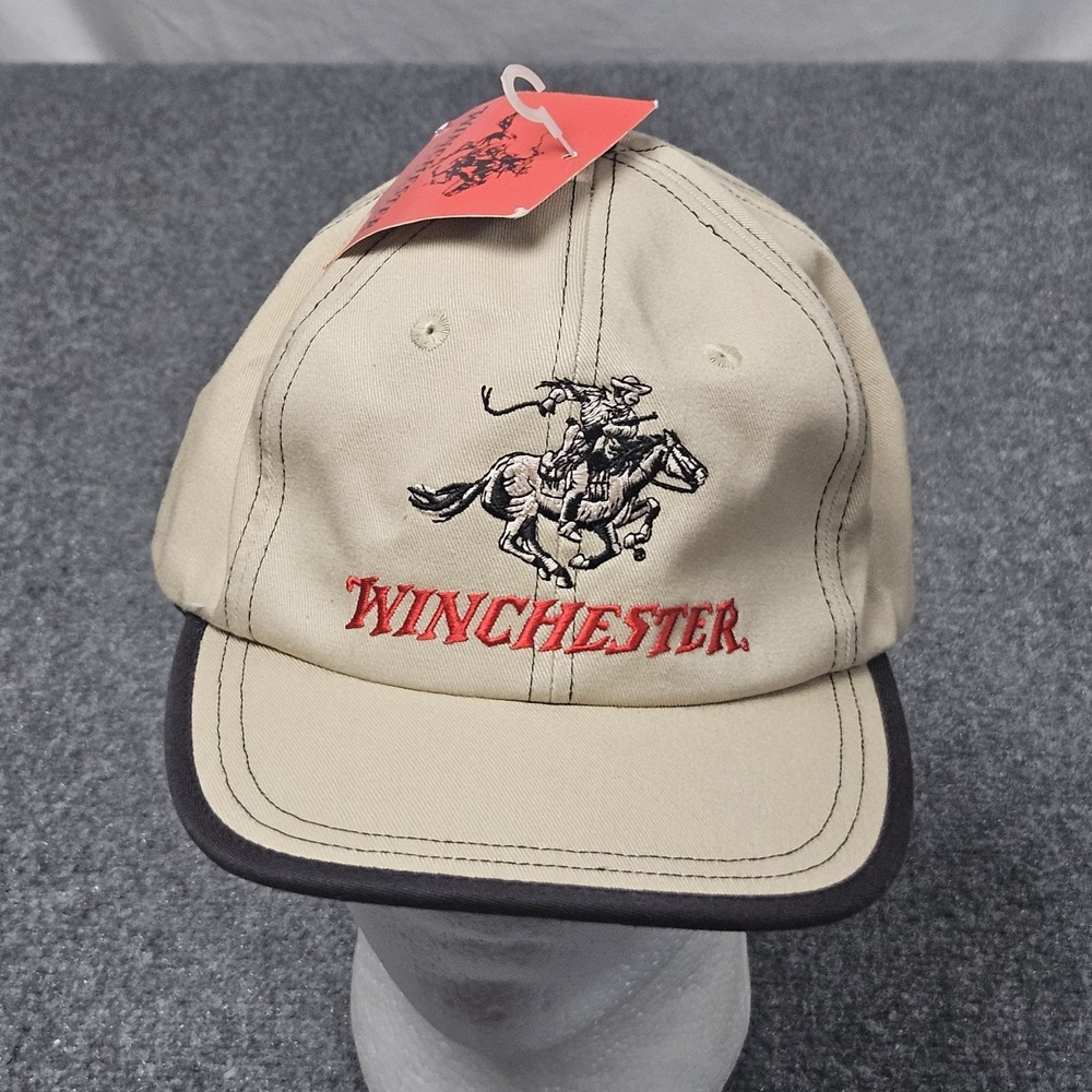 Winchester Strapback Hat One Size Tan Black Embroidered Hunting Western‎ NWT
